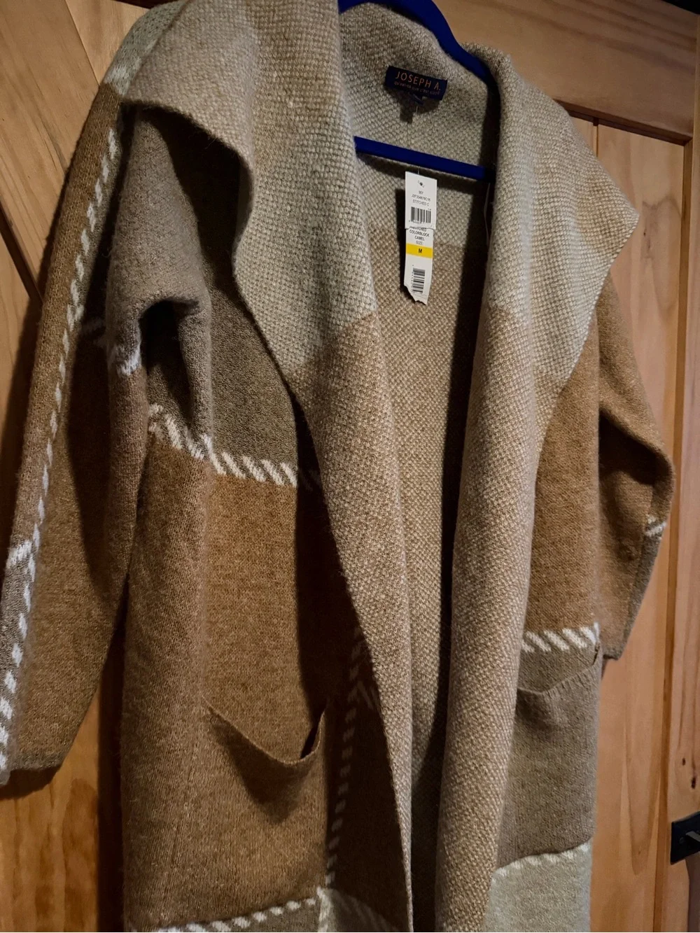Joseph Tan & Cream Open-Front Colorblock Knit Cape
